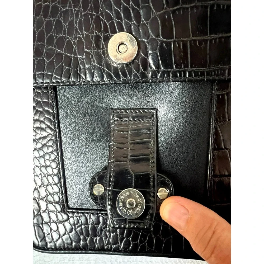 Brighton One World Small Box Purse Black‎ Croc Embossed & Smooth Crossbody Strap